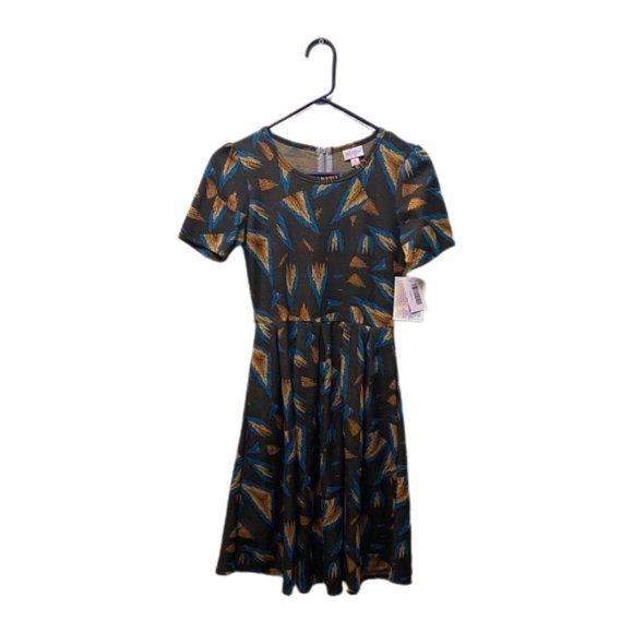 Lula Roe Dark Gray Short-sleeve Amelia Dress with Triangular Design, XS, NWT - Picture 6 of 7